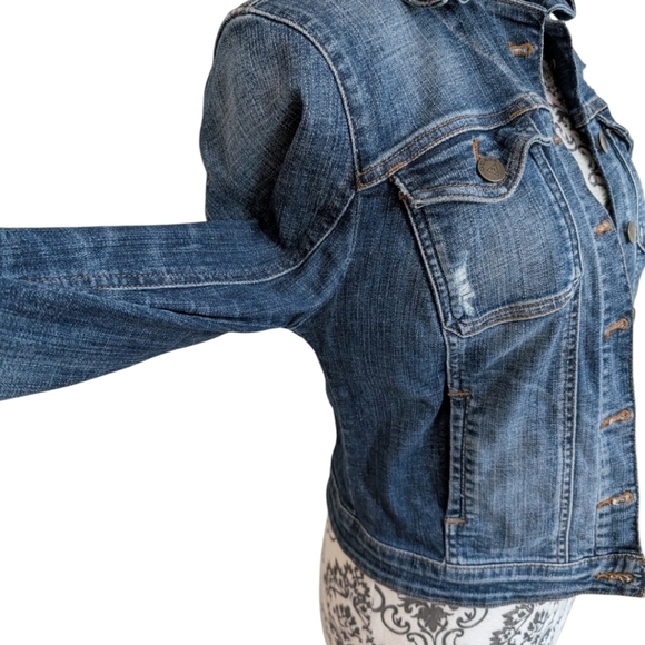 Guess Jean Jacket Vintage Y2K Mid Blue Distressed Flap Pockets Women's Small - Picture 7 of 15